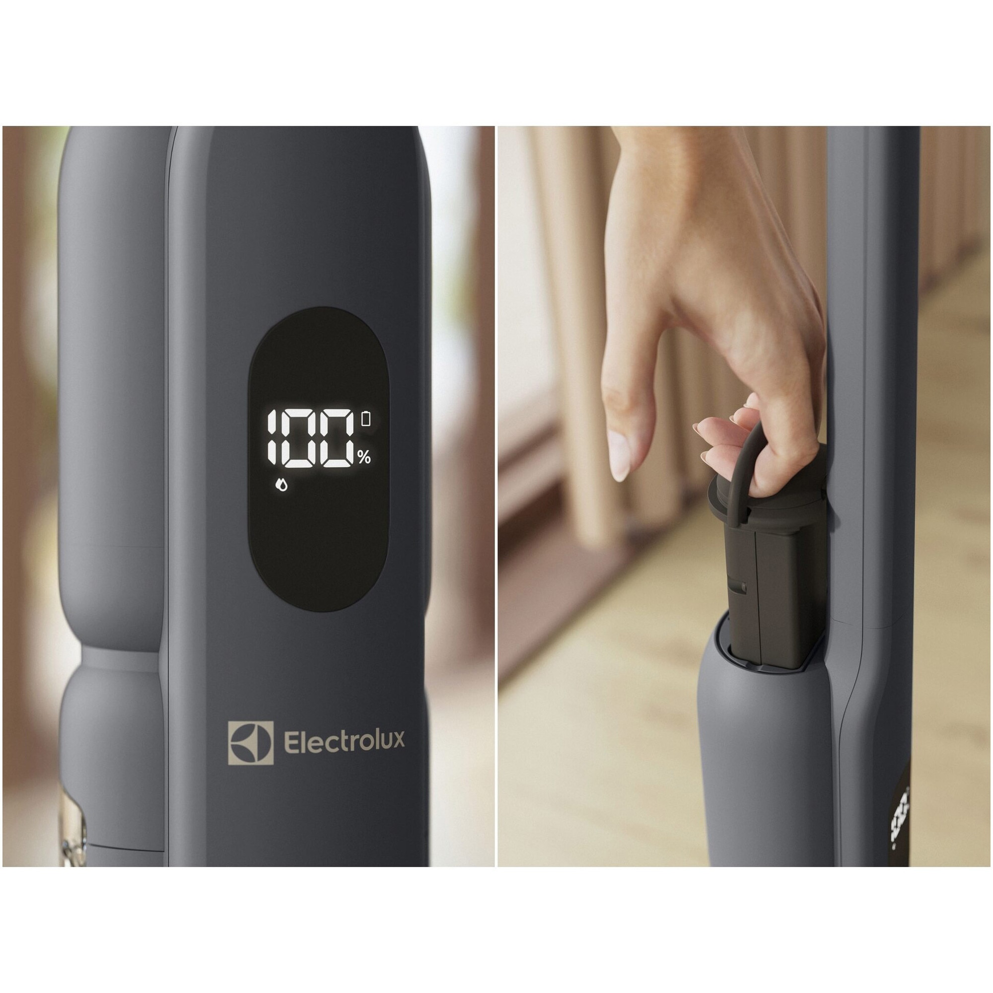 Aspirator vertical cu spalare Electrolux Seria 500 WET EW51U1DB, functie autocuratare, pana la 55 min autonomie, baza pentru incarcare, auto-curatare si depozitare, doar 68 dBA, albastru denim