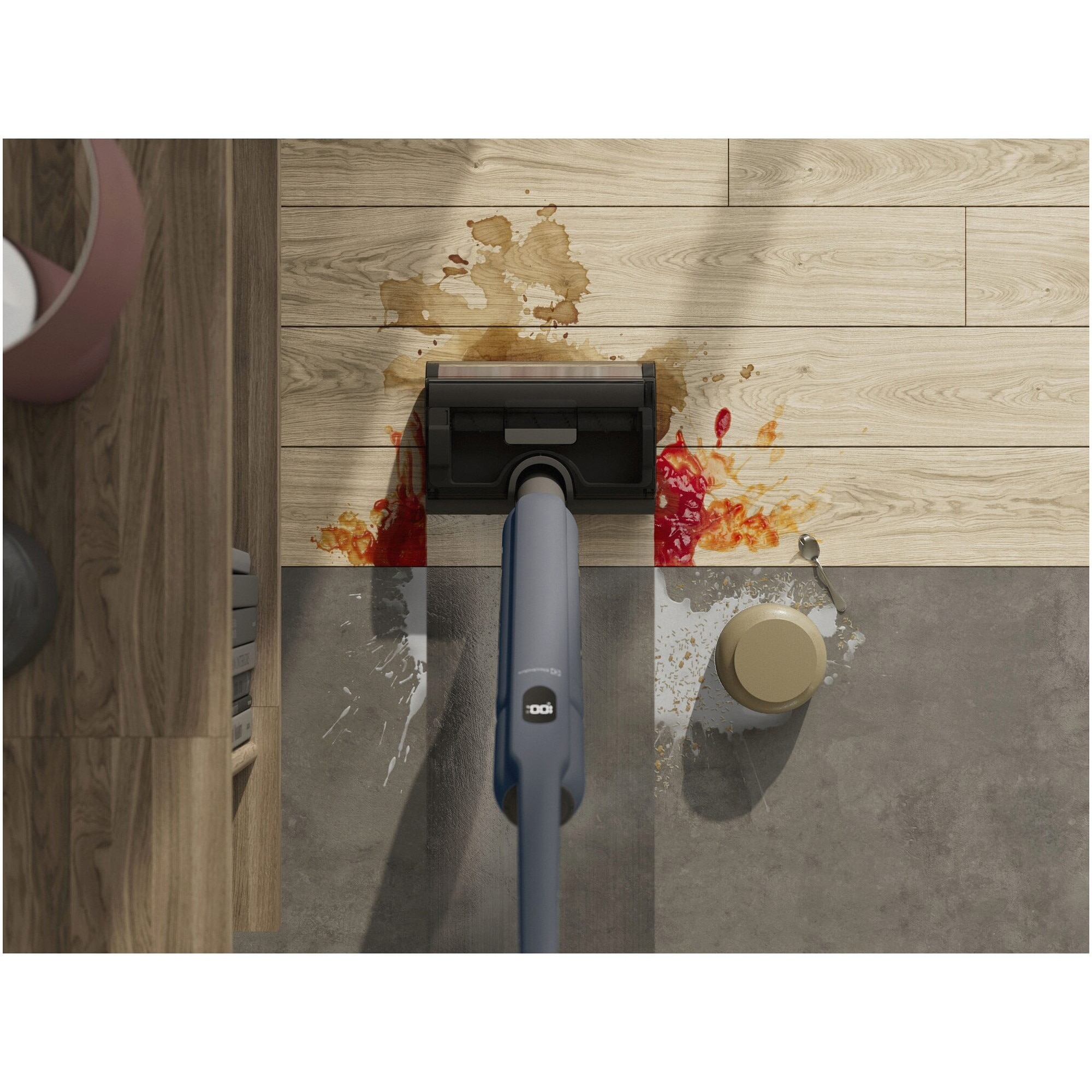 Aspirator vertical cu spalare Electrolux Seria 500 WET EW51U1DB, functie autocuratare, pana la 55 min autonomie, baza pentru incarcare, auto-curatare si depozitare, doar 68 dBA, albastru denim