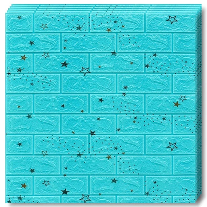 Tapet 3d Vivendo Caramida cu Stelute Auto-adeziv 70x77 Cm Spuma pe pentru Interior Dormitor Copii, Albastru