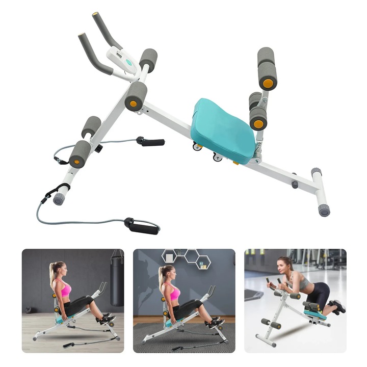 Aparat fitness pentru femei, antrenor talie si core, pliabil, 8 kg, albastru cer, 113-122x40x70-80cm