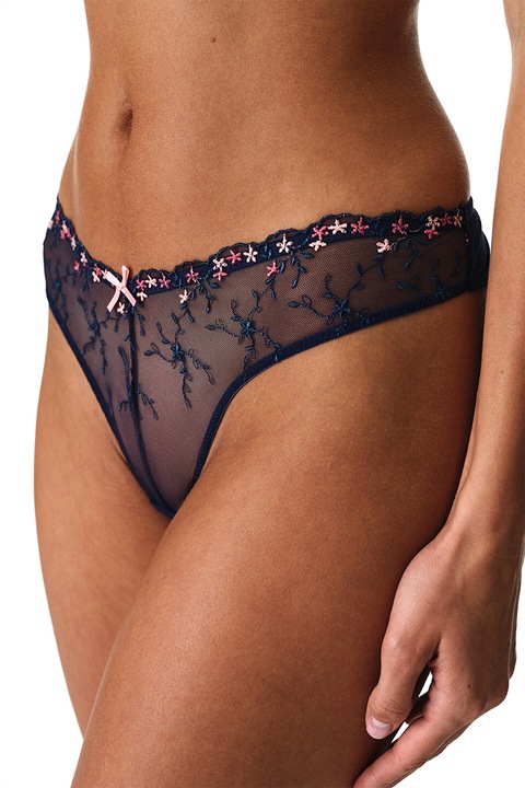 Penti, Chiloti semi-transparenti cu detalii florale, Albastru indigo
