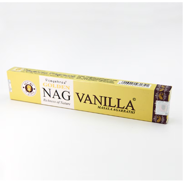 Betisoare parfumate naturale de tamaie Golden NAG, fara substante toxice, aroma Vanilie, aprox. 12-15 buc/ pachet, 15g, Vijayshree, origine India