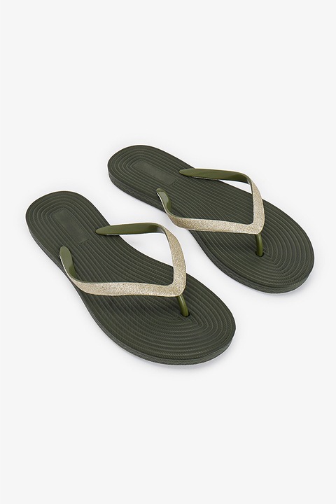 Penti, Papuci flip-flop cu model uni, Auriu/Verde masliniu inchis, 36