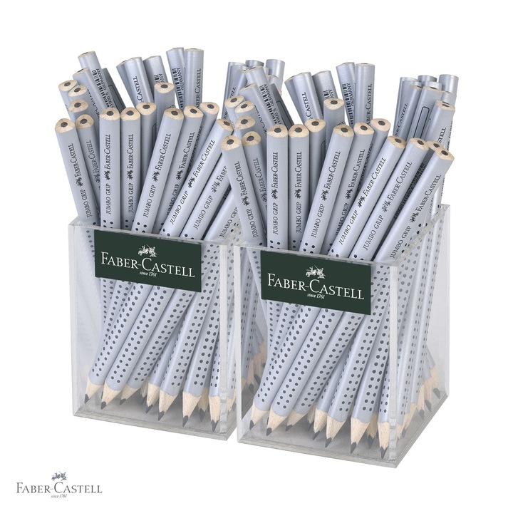 Set 72 creioane grafit Jumbo Faber-Castell, forma triunghiulara ergonomica, fara guma, pentru copii