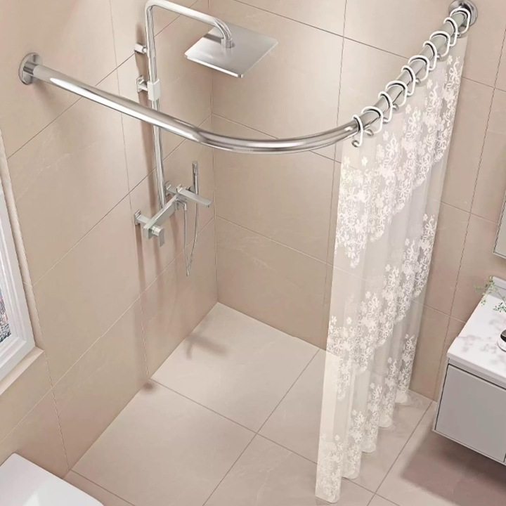 Raft perdea dus in forma L, telescopic, din otel inoxidabil, reglabil 75-95 x 75-95 cm, montaj fara gaurire, suport pentru baie si dressing
