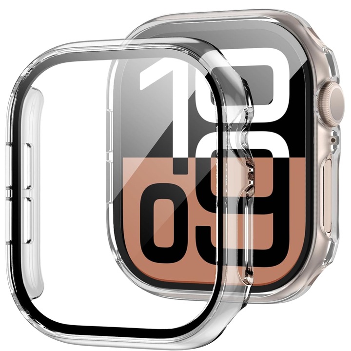 Husa cu Folie compatibila cu Apple Watch 10/11 - 46MM, CASEY STUDIOS™, Protectie 360°, Policarbonat Dur, Sticla 9H, Transaparenta