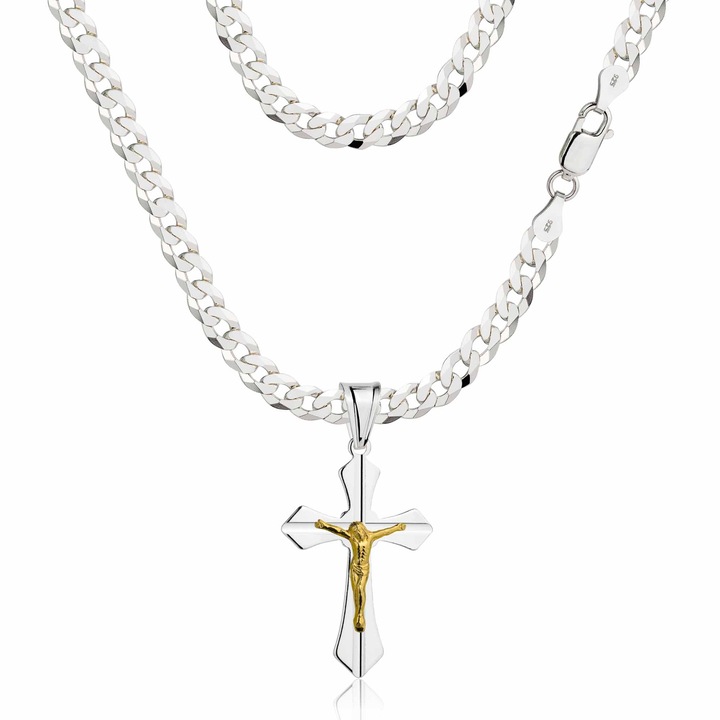 Lant argint barbati 925 cu cruciulita 3, 8 mm lant gros elegant lungime 45 cm cadou pentru el placat premium stil modern