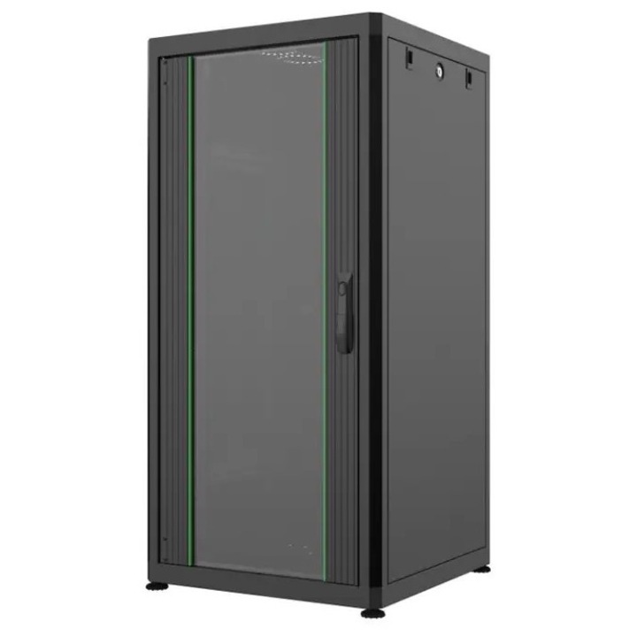 Dulap rack 19" 20U 600x1039x600mm negru asamblat, incarcare statica 1000kg, usa aluminiu/sticla, Mirsan MR.HD.GTN20U66.01