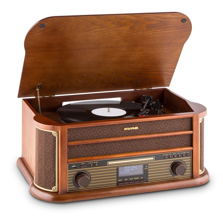 Pick-up Auna Belle Epoque 1908, USB, CD, MP3, Vinyl, lemn, 50x22x33cm