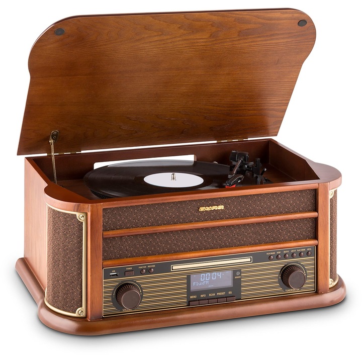 Pick-up, Auna, Belle Epoque 1908, sistem stereo retro, DAB+, 50x22x33cm, culoare lemn