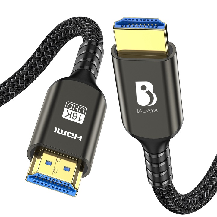 HDMI2.2 kábel, JADAYA®, 16K60HZ/8K240HZ/4K480HZ, 96 Gbit/s, támogatja a HDR VRR ALLM QMS LIP funkciókat, 3m, Fekete