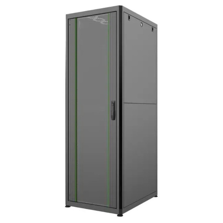 19" 36U 600x1750x800mm fekete összeszerelt rack szekrény, statikus terhelés 1000kg, alumínium/üveg ajtó, Mirsan MR.HD.GTN36U68.01