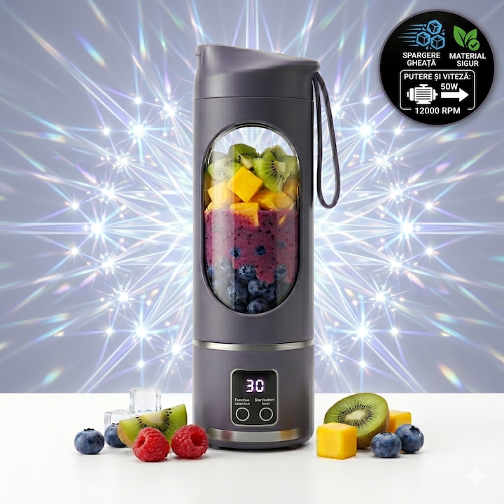 Blender, juicer, portabil, 380 ml, cu incarcare usb, roz, Gonga