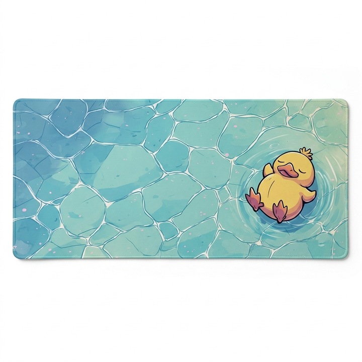 Mousepad gaming XXL, Artinplace, 900x400x4 mm, Baza Cauciuc Natural, Suprafata Textila, Margini Cusute, Lavabil, Antialunecare, Design Ratusca, Albastru/Galben