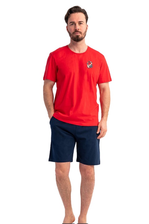 Vienetta Man férfi pizsama, Moto Ride modell, Piros/Tengerészkék