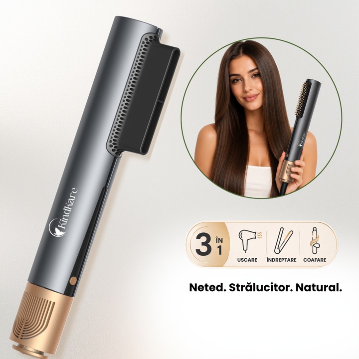 Преса за коса 3 в 1, KindKare, сешоар 1600W, 2 скорости, металик сив