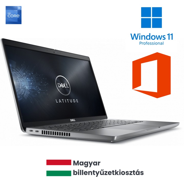 Dell Latitude Laptop, Intel Core i7 1255U, 16GB DDR4 Memória, 256GB SSD, 14" FullHD kijelző, Szürke, Magyar billentyűzet, Böngésző, Vírusirtó, Windows 11 Pro, Office 24 PRO csomaggal