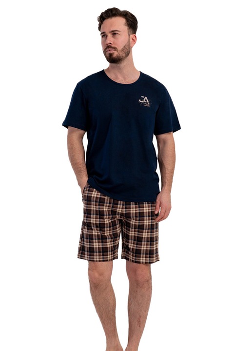 Vienetta Man férfi pizsama, Urban Grid Brown, Barna/Tengerészkék