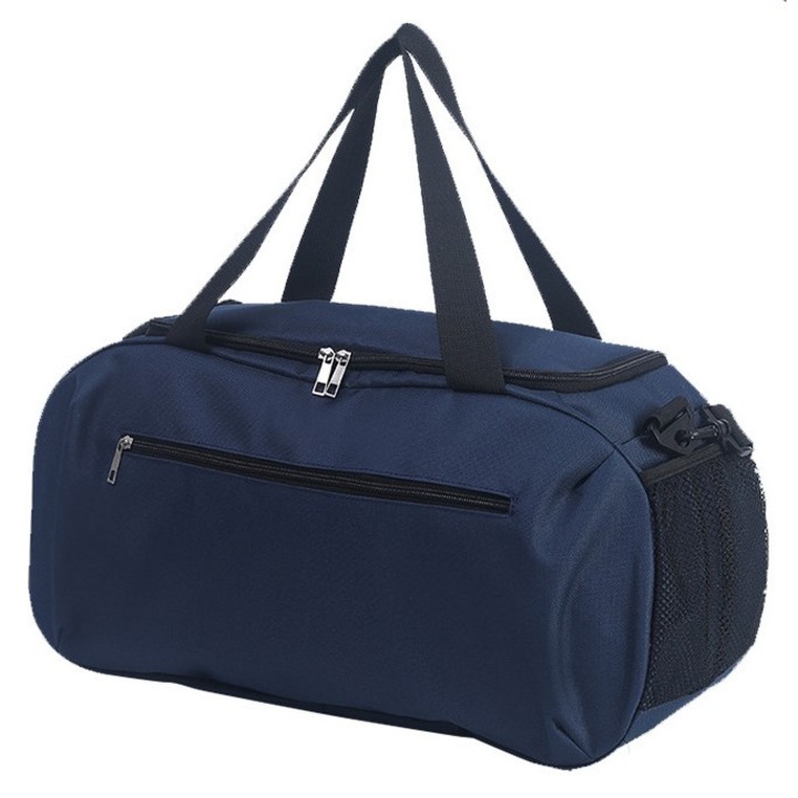 Női táska, edzőterembe, fitneszhez vagy sportfelszereléshez, kiegészítő külső zsebekkel és vállpánttal, 50x18x26cm, sötétkék, PriStyle®