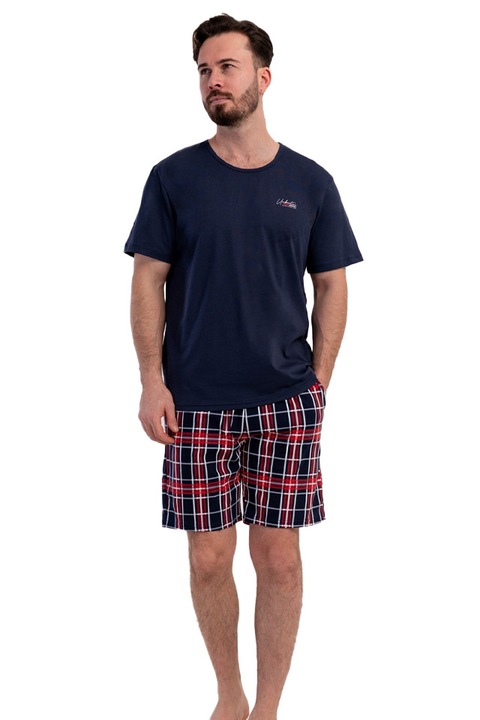 Vienetta Man férfi pizsama, Red Navy Check Ease