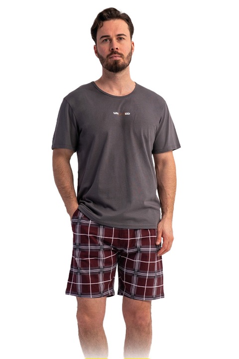 Vienetta Man, Unlimit Grid férfi pizsama, Bordó/Szürke
