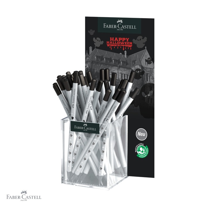 Set 36 creioane grafit HB Faber-Castell, editie limitata Halloween, forma triunghiulara ergonomica