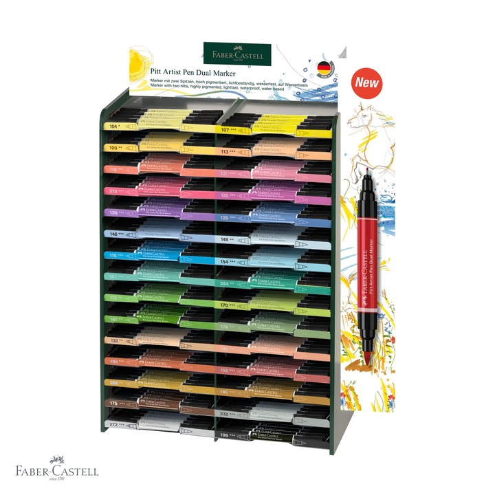 Display 120 markere Faber-Castell Pitt Artist Pen Dual Marker, set profesional pentru artisti si ilustratori