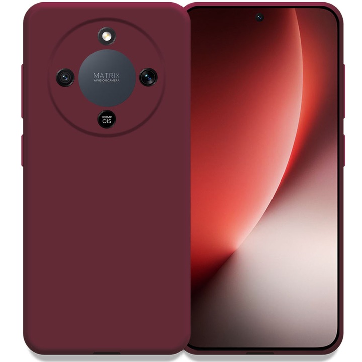 Husa pentru Honor Magic 8 Lite, Color Shield, Interior de catifea, Suprafata aderenta, Protectie antisoc, Margini ridicate, Regular Fit, Silicon, Visiniu