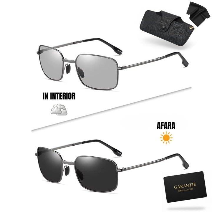 Ochelari Fotocromatici Pliabili Polarizati UV400, Anti-Lumina Albastra, Barbati, Metal Premium, Toc si Garantie - Avralia