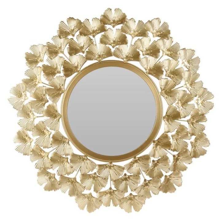 Oglinda Decorativa Macvi® cu Rama Metalica Aurie 32 cm Model Frunze Eleganta pentru Living Dormitor Hol