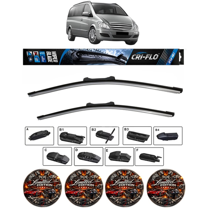 Set 2 stergatoare MERCEDES-BENZ VIANO (W639) din 2003-2014, pentru parbriz auto, Cri-Flo, din cauciuc siliconat rezistent, 4 Stickere Auto