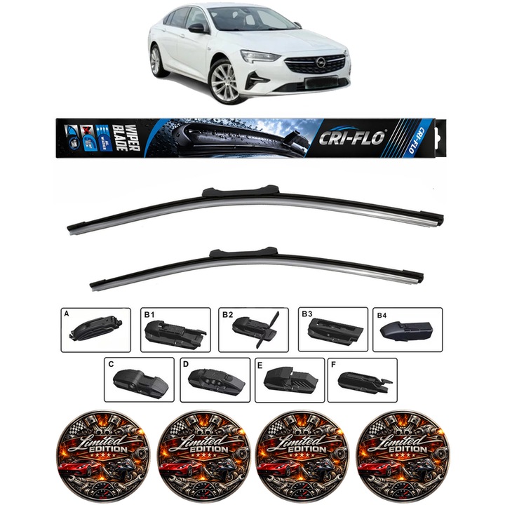 Set 2 stergatoare OPEL INSIGNIA B Grand Sport (Z18) din 2017-2021, pentru parbriz auto, Cri-Flo, din cauciuc siliconat rezistent, 4 Stickere Auto