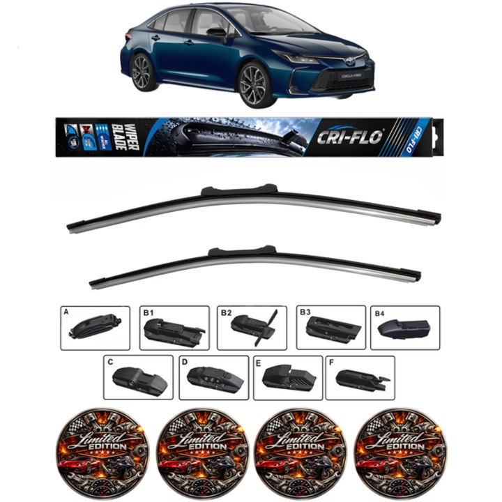 Set 2 stergatoare TOYOTA COROLLA Saloon (E21) din 2019-2022, pentru parbriz auto, Cri-Flo, din cauciuc siliconat rezistent, 4 Stickere Auto