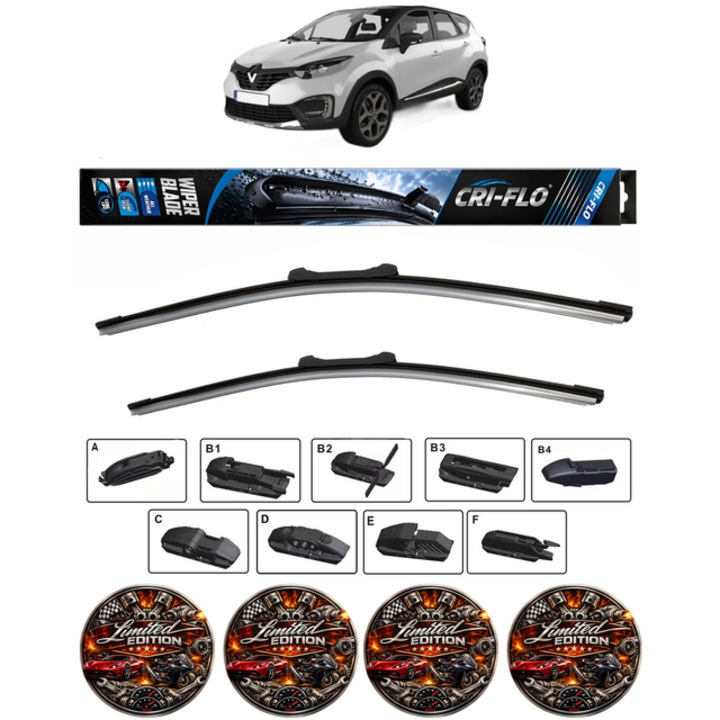 Set 2 stergatoare RENAULT CAPTUR I (J5, H5) din 2013-2023, pentru parbriz auto, Cri-Flo, din cauciuc siliconat rezistent, 4 Stickere Auto