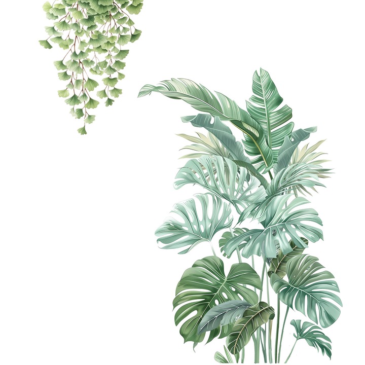 Autocolante Perete PVC Frunze de Palmier OLOEY®, 65x90 cm, Decor Tropical Verde