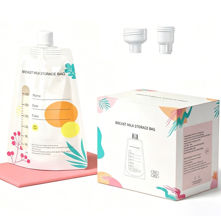 Pungi stocare lapte, Duueyct, Set 20 buc, Capac cu filet anti-scurgere, 200ml, Pre-sterilizate, Compatibile cu majoritatea pompelor