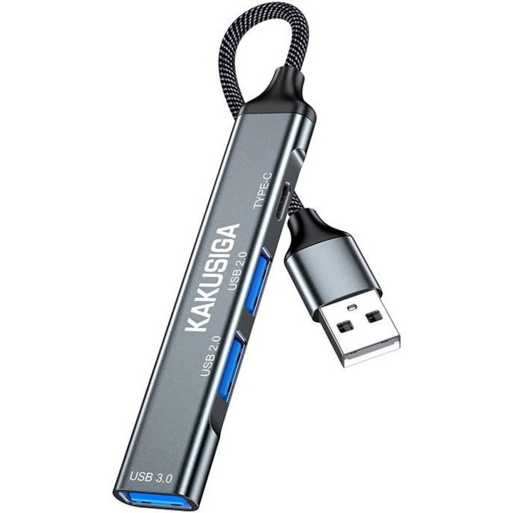 USB хъб KAKUSIGA KSC-1416, 1x USB-C, 3x USB 3.0, 5Gbps, черен, 184x17x7.5mm