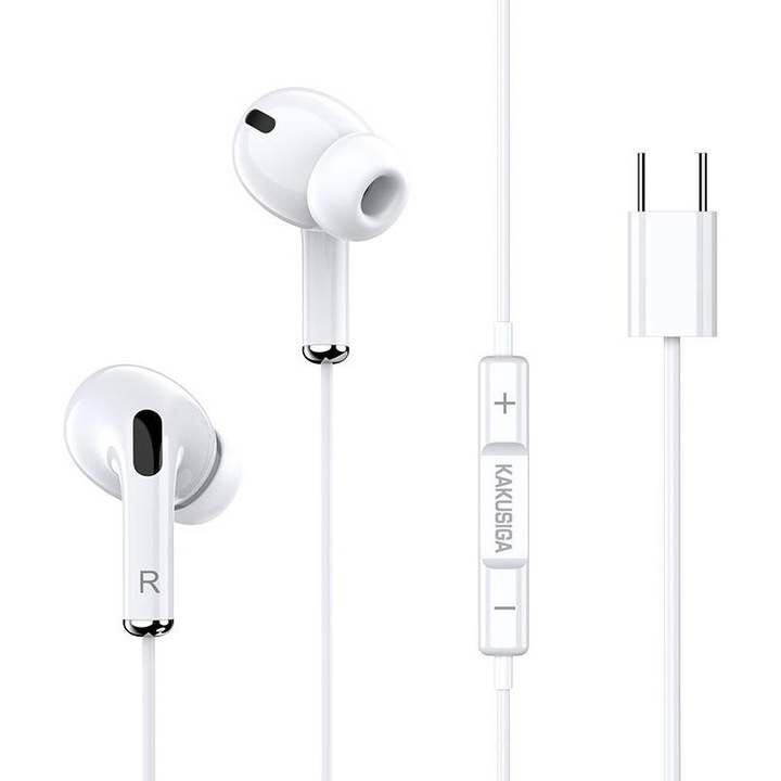 Casti cu fir KAKUSIGA KSC-727, USB-C, 14.2mm, 1.2m, alb