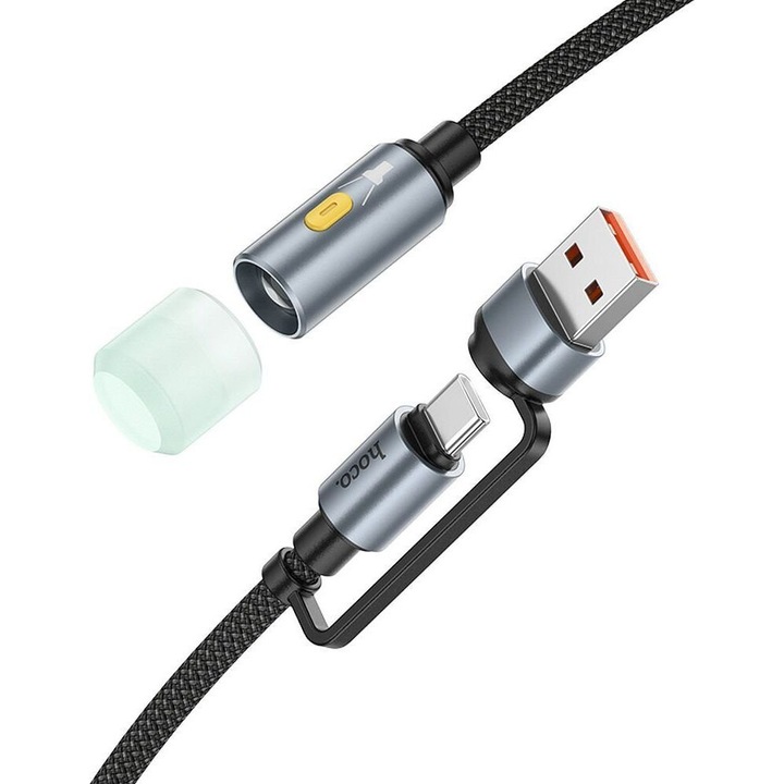 Cablu de date Hoco UA38C cu LED, USB-A/USB-C, 30cm, negru