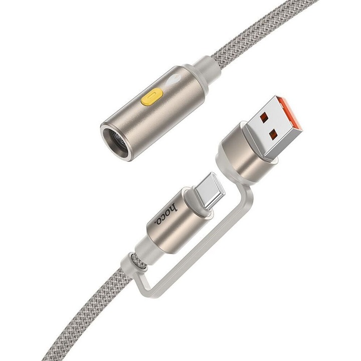 Cablu Hoco UA38B pentru bricheta auto, 30 cm, USB-A/USB-C, aluminiu, auriu