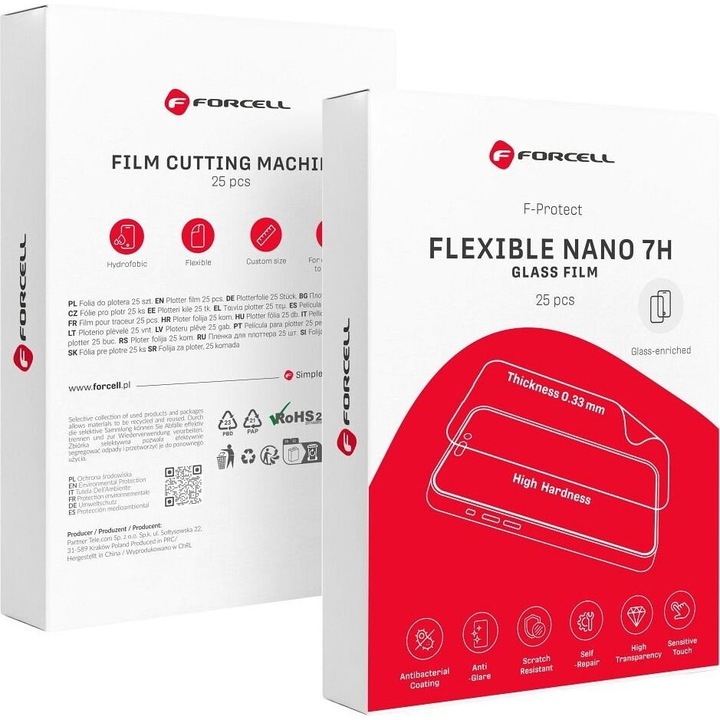 Folie protectie telefoane, Forcell, Flexible Nano 7H, anti-reflexie, 12.5x19.6cm, set 25 bucati