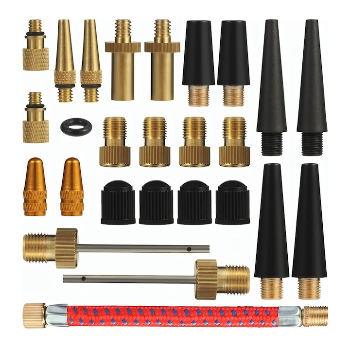 Kerékpár szelep adapter készlet 25 db, Chucai, sárgarézből, Presta és Schrader szelepekkel kompatibilis, levegőpumpa tartozékok