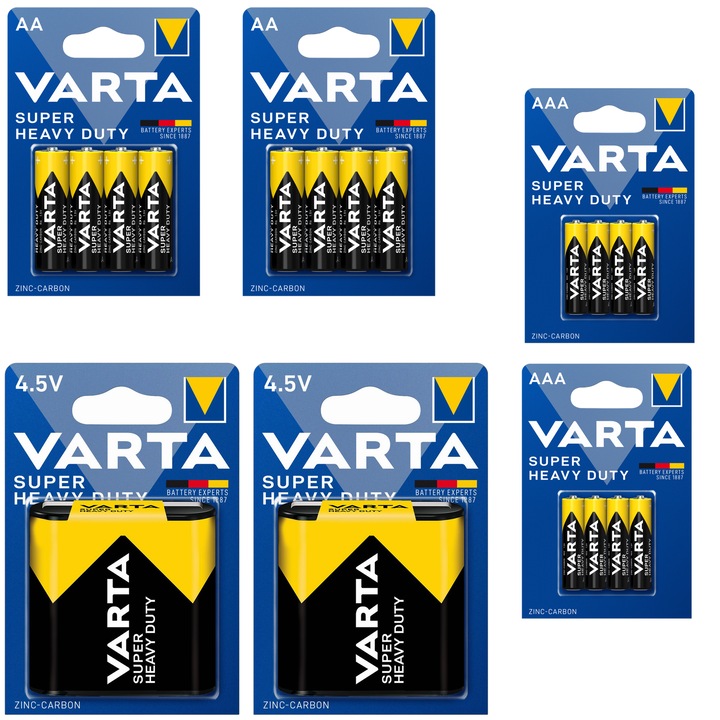 VARTA Super Heavy Duty AA 4x2, AAA 4x2, 4,5V x2 elemkészlet, cink-szén