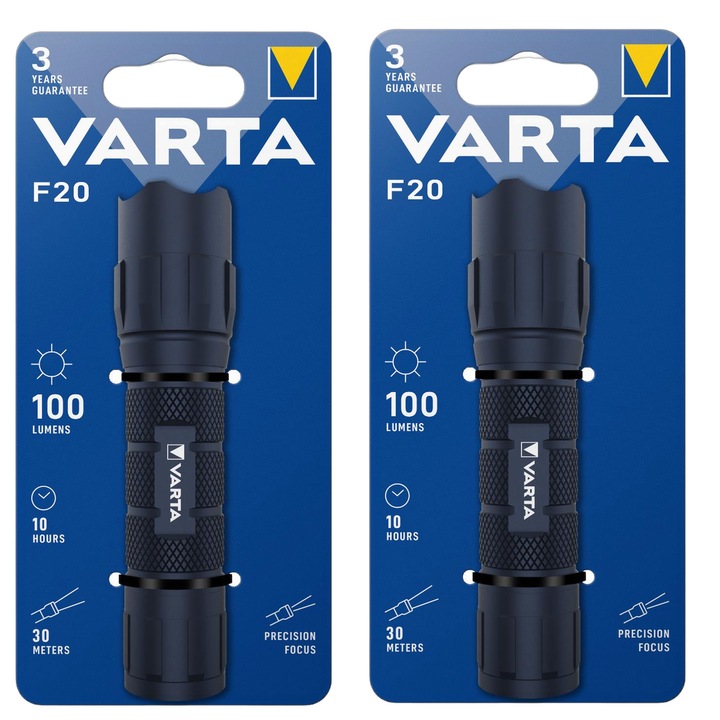 Varta F20 LED lámpa 350 lm, IP67 vízálló, 167x42mm, 2 világítási mód, elemes tápellátás