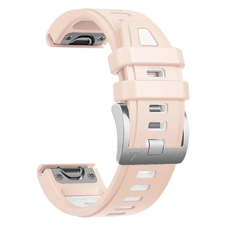 Szilikon óraszíj Garmin Fenix 8 kompatibilis, 20 mm széles, rózsaszín/fehér, eR D L