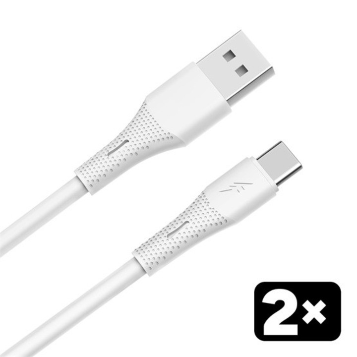 AVAX CB4301 2x 18W USBA–USBC пакет със силиконов кабел за бързо зареждане, бял - 1,5м