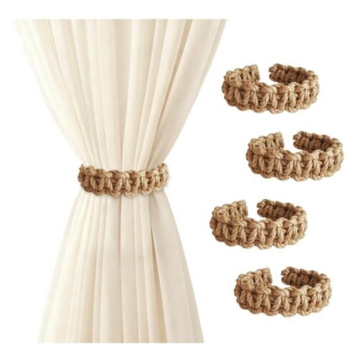 Legatori perdea din sfoara de iuta, stil retro, 22.5x2.5cm, set de 2 bucati