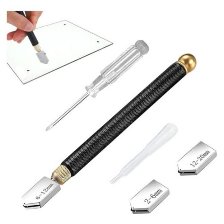 Set unelte de taiere sticla, 6-12 mm, 2-6 mm, 12-20 mm, maner metalic, pentru DIY