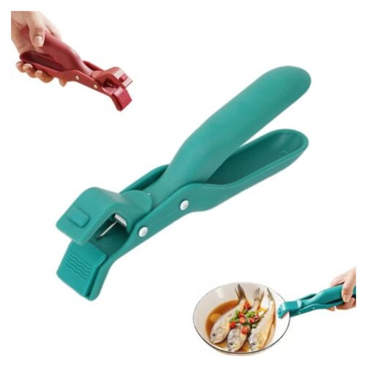 Cleste de bucatarie cu prindere multi-unghi, anti-scald, din silicon non-aderent, verde