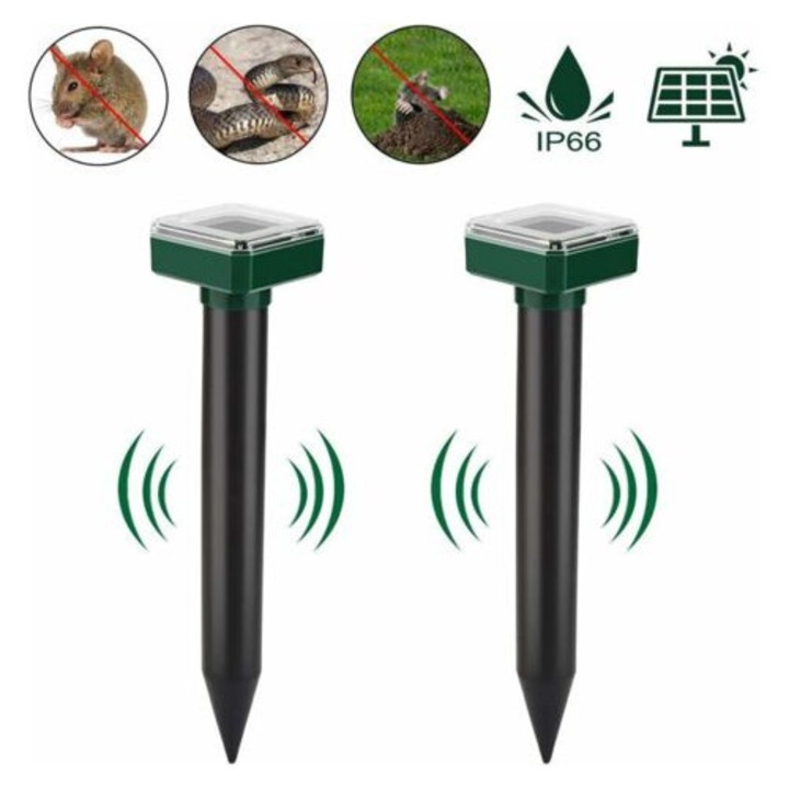 Repelent ultrasonic solar pentru rozatoare, set de 2, verde, 6x8x26.5cm